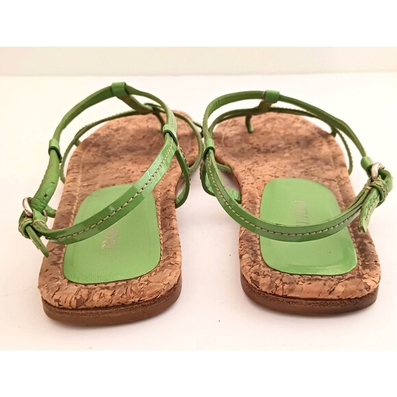Mui Mui PRADA Green Patent Strappy Flat Sandal Cork Insole 38.5 Made in Italy - Picture 7 of 9